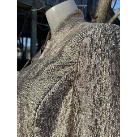 90s Gold Albert Nippon Boutique Skirt Suit Plisse Metallic Open Front Pleat Lape - Picture 8 of 16